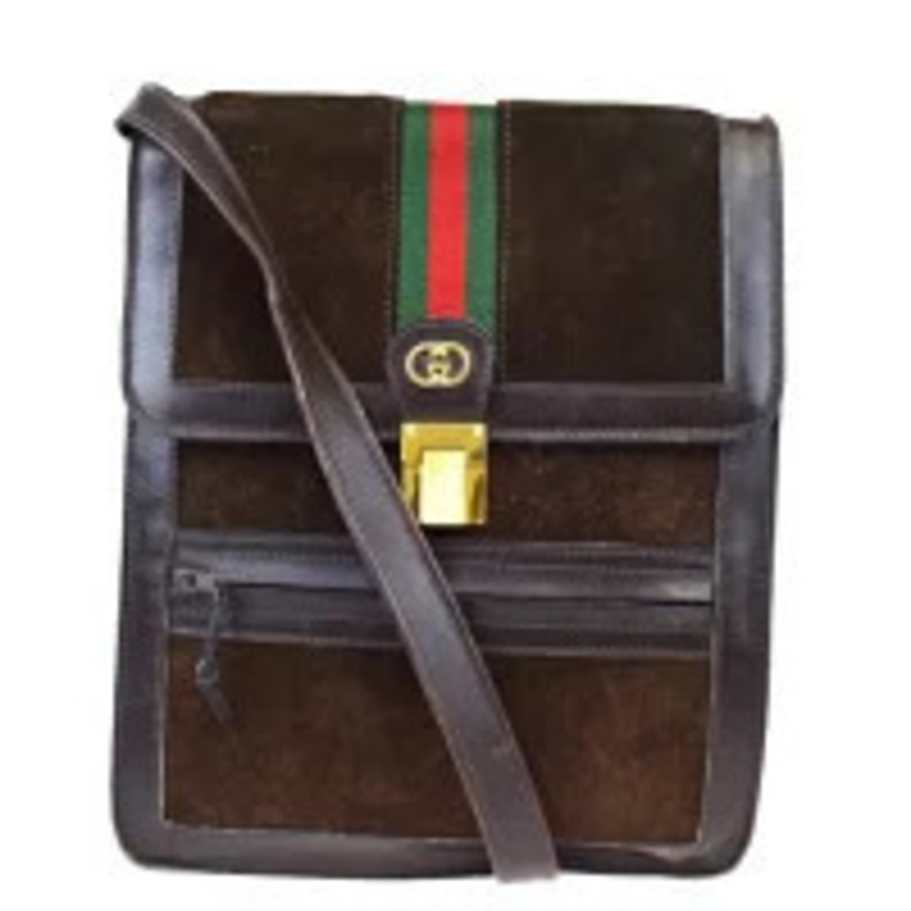 Gucci Sherry Shoulder Bag Interlocking GG Brown Green Red Suede Leather